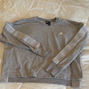 adidas Heather Gray Crewneck Sweatshirt with Sleeve Logo Tape